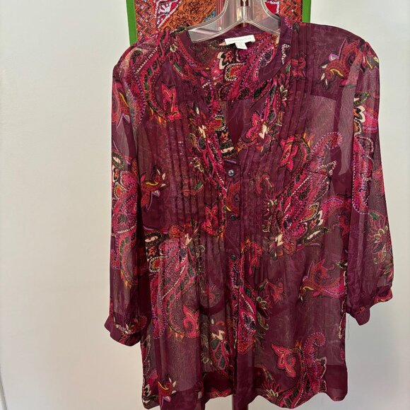Sheer, floaty polyester pleated paisley poet's shirt, Charter Club size M. - Picture 1 of 1